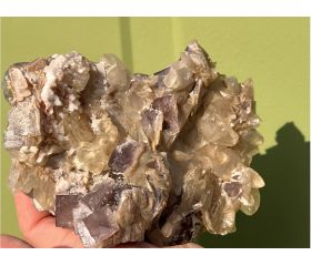 Paarse Fluoriet cluster met Dogtooth calciet  Uv Actief