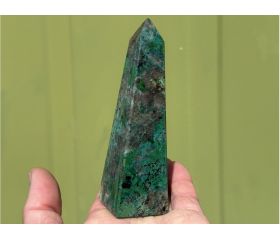 Malacolla - Chrysocolla met Malachiet obelisk punt uit Peru